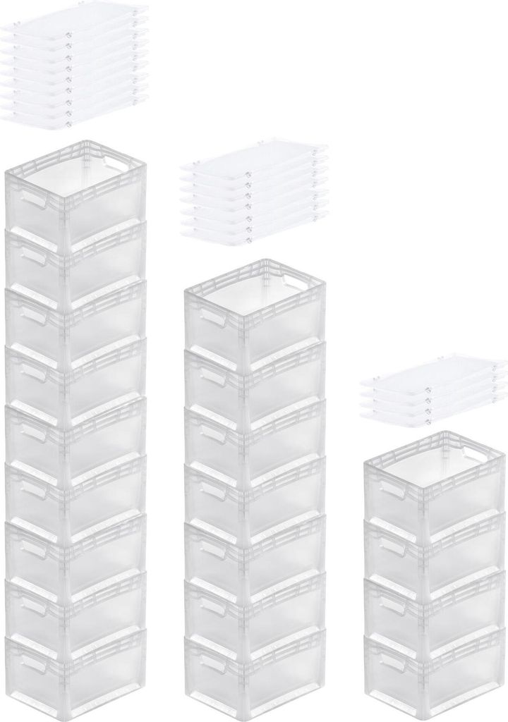 SuperSparSet 20x Transparenter Eurobehälter LightLine mit offenem Griff und Scharnierdeckel | HxBxT 22x30x40cm | 24 Liter | Eurobox, Transportbox,...