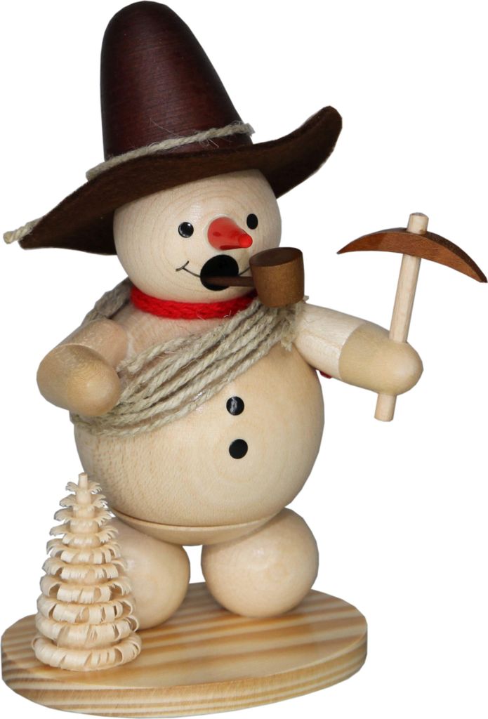 Räuchermann Schneemann mit Wanderhut und Eispickel natur Höhe 13cm NEU