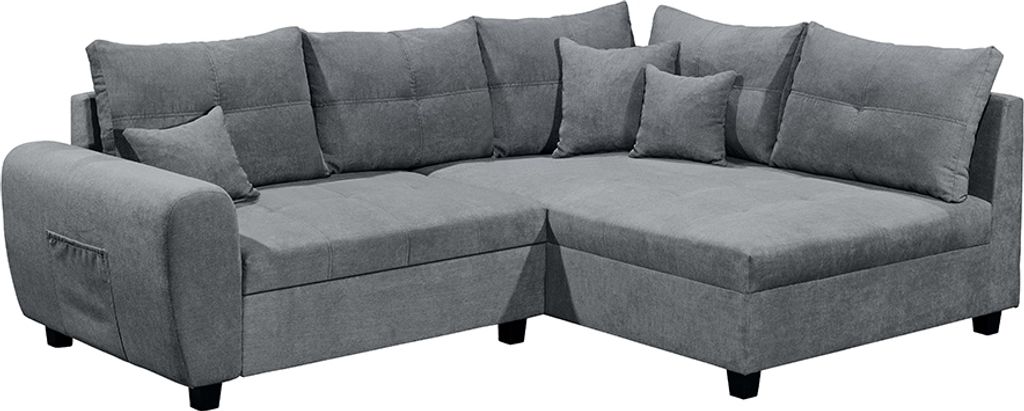 Ecksofa mit Schlaffunktion und 8 Kissen in anthrazit, L-Form mit Recamiere rechts, Serie LEICESTER-09