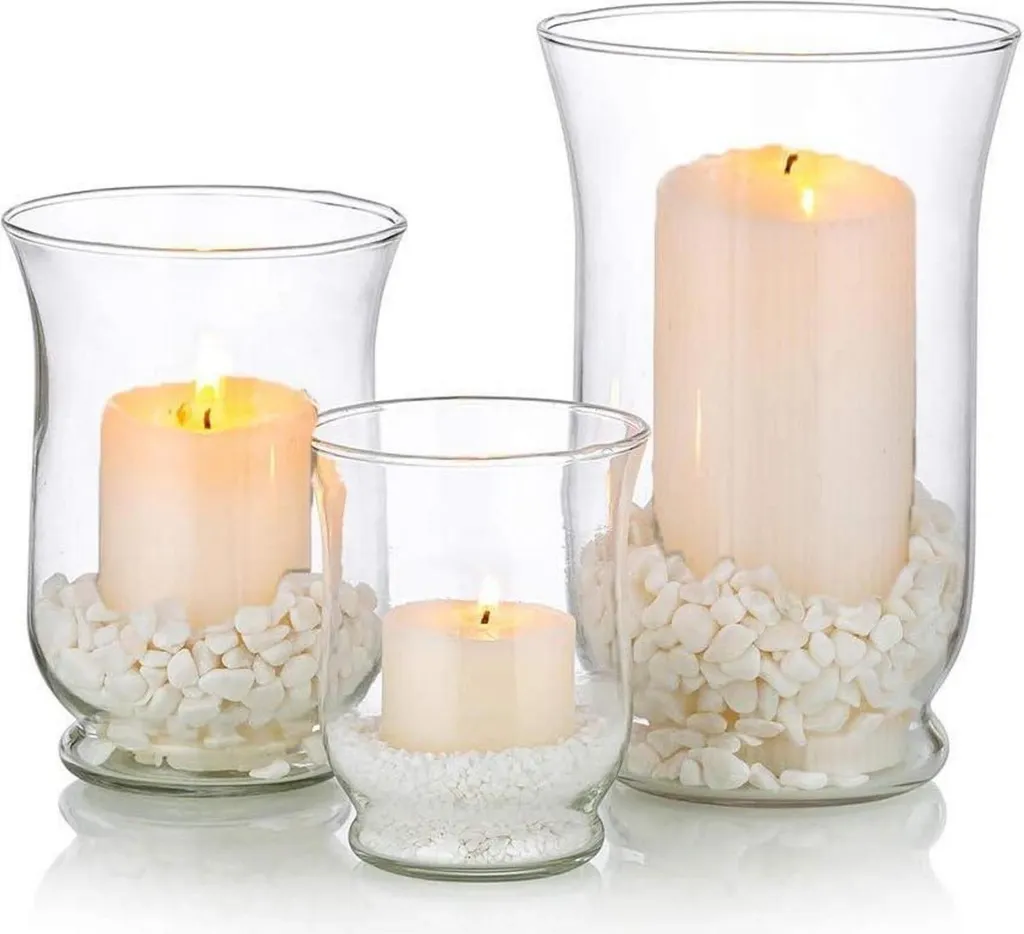 Support bougie en verre sécurisé et anti-vent pour table lot de 3 pcs