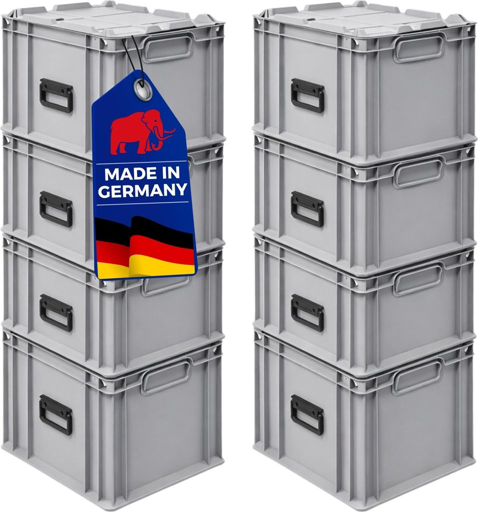 SuperSparSet 8x Eurobox NextGen Portable Germany | HxBxT 33,5x30x40cm | 30 Liter | Grau | Eurobehälter, Transportbox, Transportbehälter, Stapelbe...
