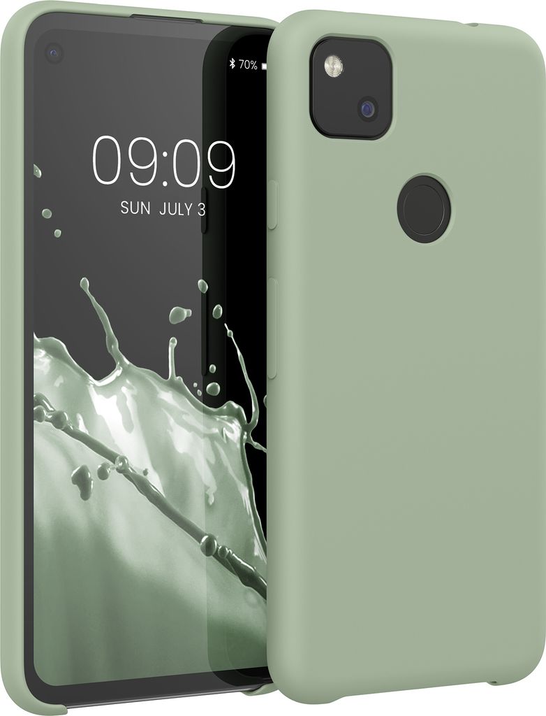 kwmobile Hülle kompatibel mit Google Pixel 4a Hülle - Silikon Handy Case - Handyhülle weiche Oberfläche - kabelloses Laden - Graugrün