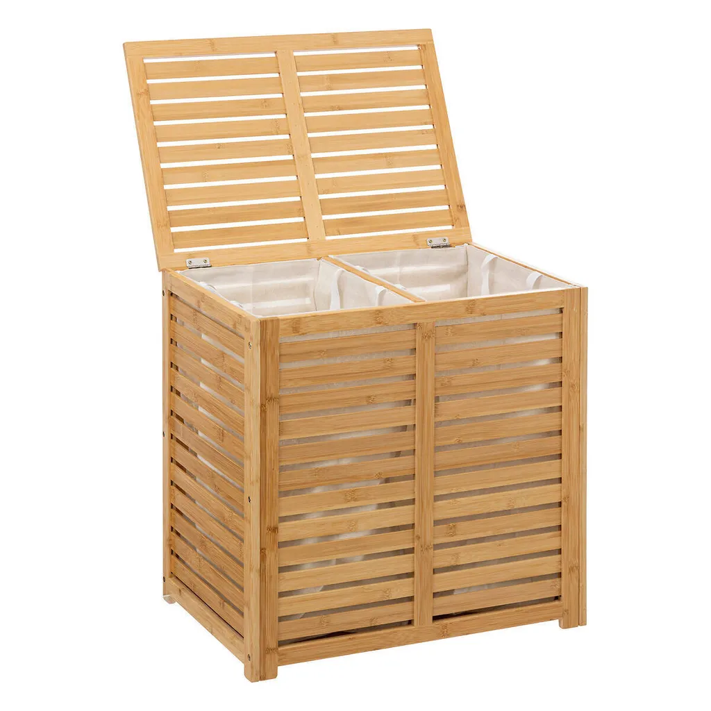 Corbeille à linge double compartiment en bois de bambou Sicela 50L