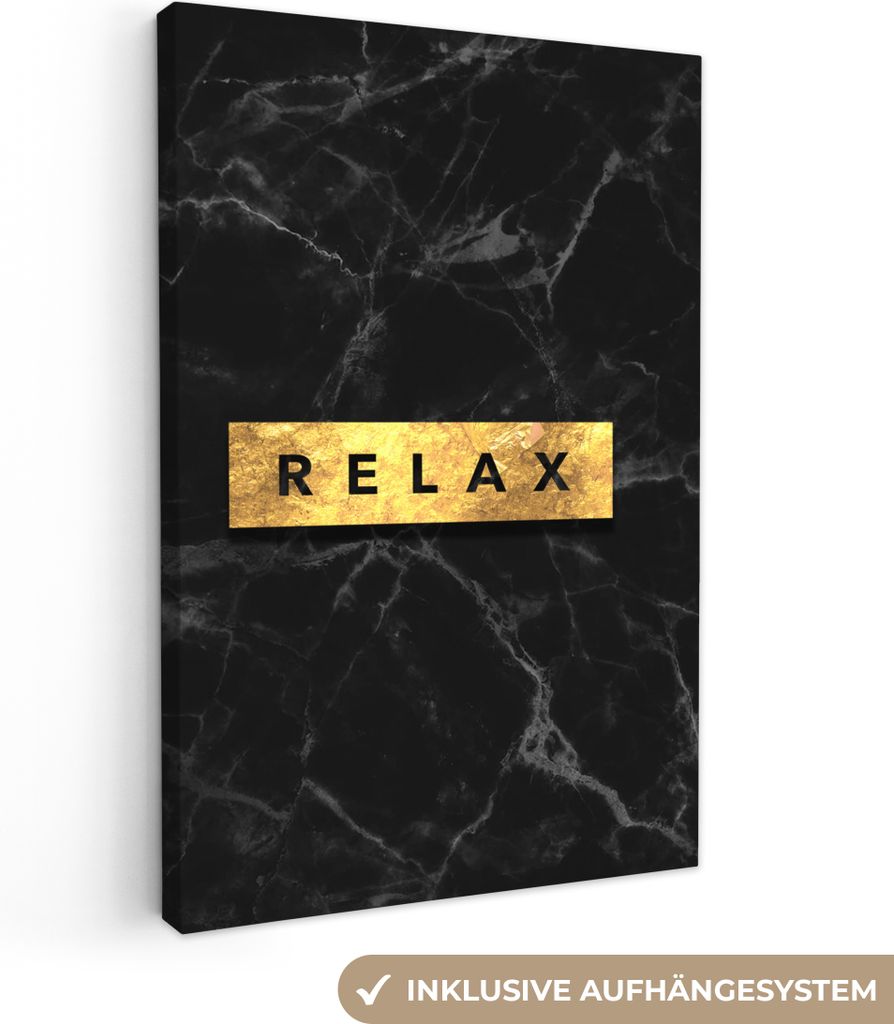 OneMillionCanvasses - Leinwandbilder - 90x140 cm, Zitate - Entspannen - Gold - Marmor, Wandbilder Kunstdruck Wanddekoration - Wandschmucke - Schl...