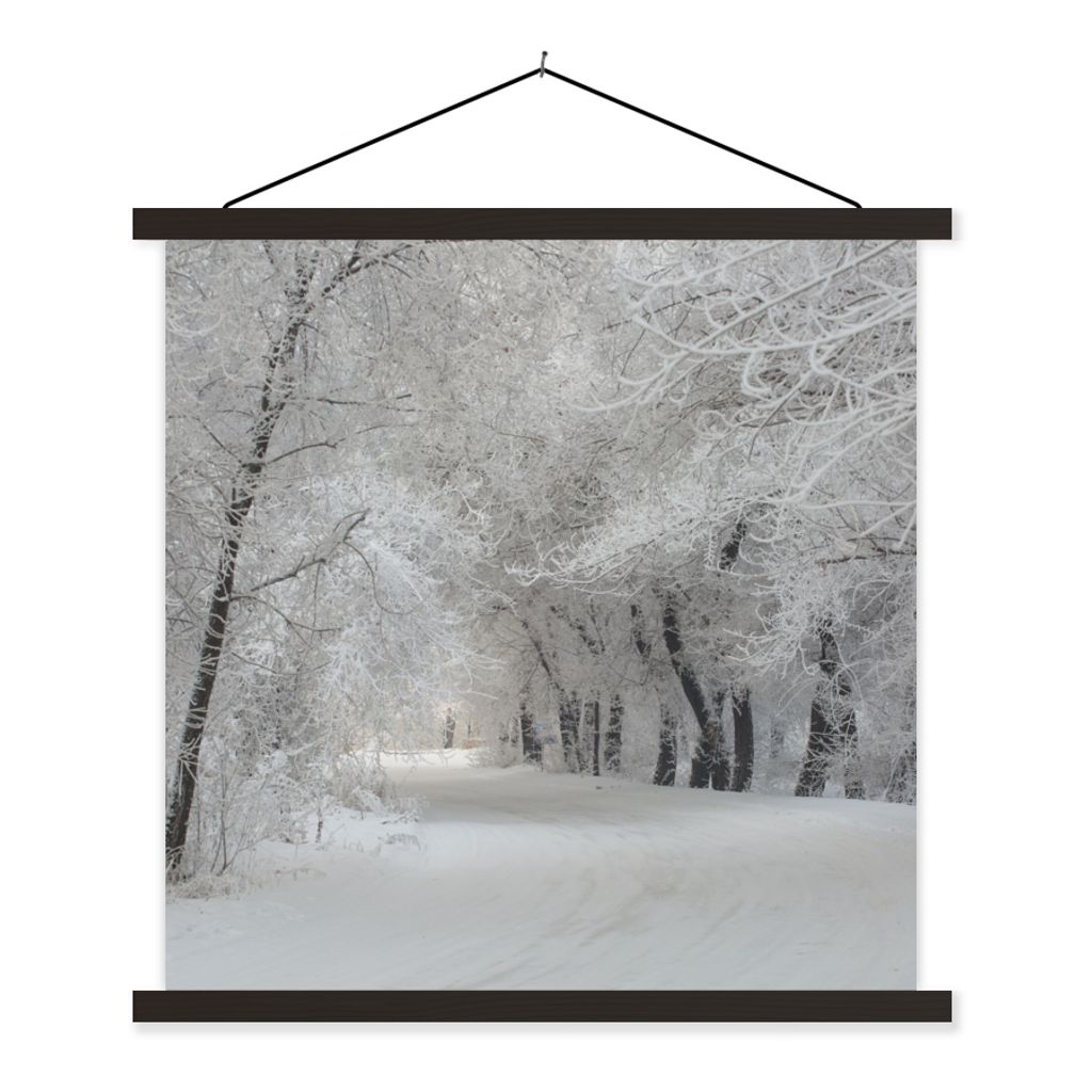 MuchoWow Textilposter Bäume - Schnee - Winter 120x120 cm mit schwarzem Rahmen - Aufhängungsset