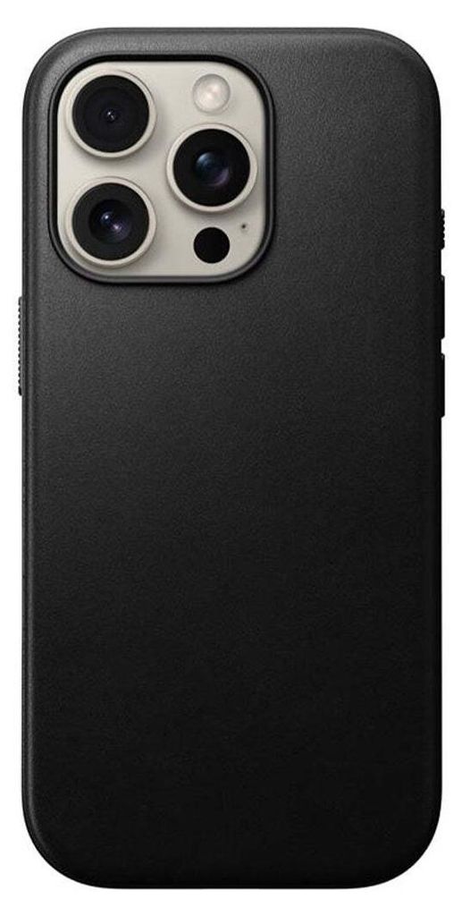 A black phone case with a camera module is shown against a black background.