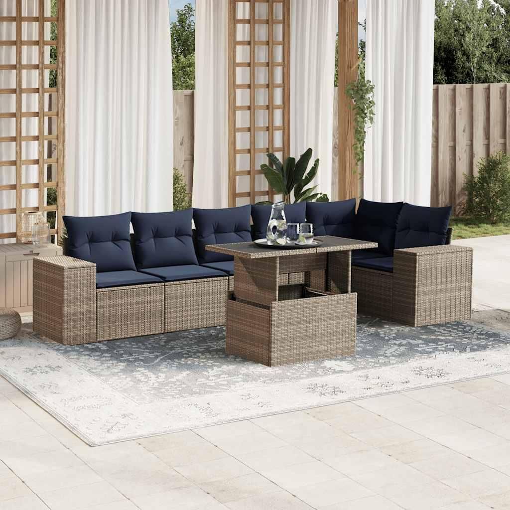 Maison Exclusive - 7-teiliges Gartensofa-Set mit Kissen, grau, Polyrattan