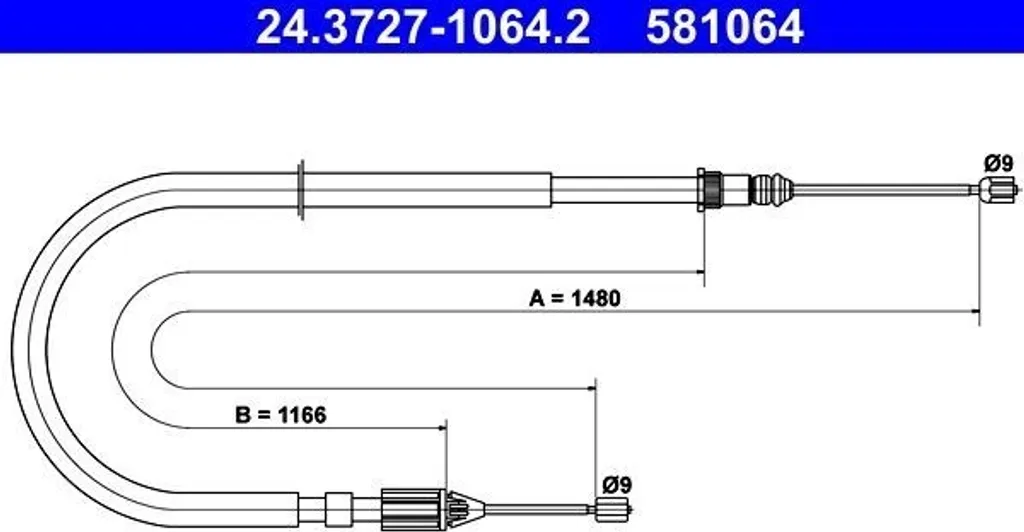 Câble de frein de stationnement arrière pour Megane 1 - Qualité OE ATE 1610mm