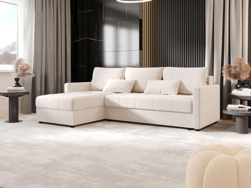 BEDANTE Ecksofa MOS L BIS Itaka 16 Beige Links mit Schlaffunktion L-Form Sofa mit Stauraum Bettkasten Wohnzimmersofa Couch Sofa Bettsofa Bettkasten...