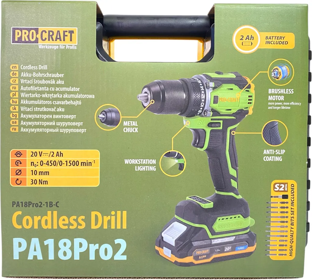 Procraft PA18Pro2-1B-C Brushless 20V: Kit Avvitatore con Batteria e Accessori - 6