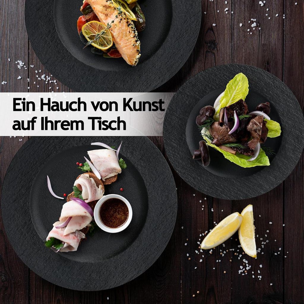 Flache Keramikteller für Mikrowelle und Geschirrspüler - Kollektion Oasis Bordenset