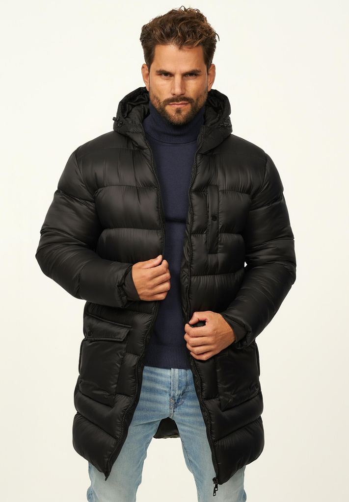 SOULSTAR Herren Parka mit Kapuze als Winterjacke - Langer Steppmantel Herren warme Pufferjacke Steppjacke - Leichter Wintermantel