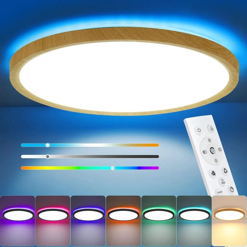 Plafonnier LED Carré 24W Dimmable 30x30 cm avec Télécommande - Bois Blanc