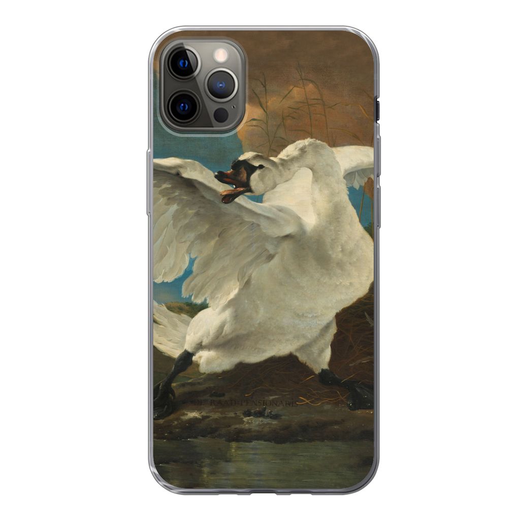 MuchoWow Handyhülle Schutzhülle Hülle für iPhone 12 Pro Max Der bedrohte Schwan - Gemälde von Jan Asselijn Silikon Softcase Handy Hülle - H...