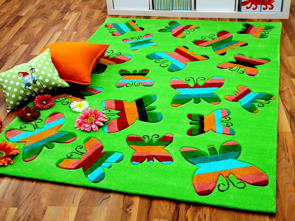 Lifestyle Kinderteppich Schmetterlinge Grün, Größe:120x180 cm