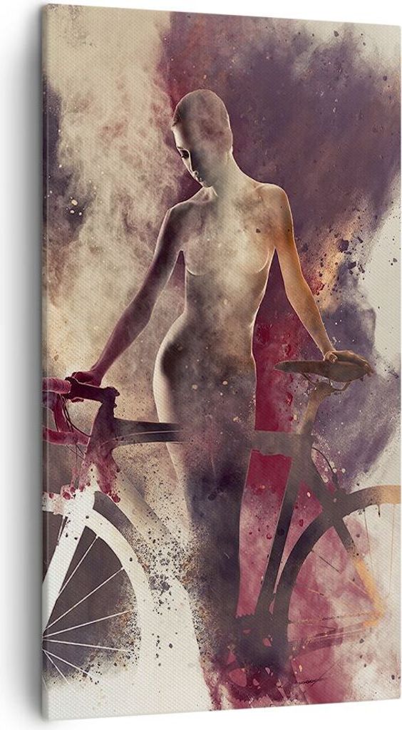 Bild auf Leinwand - Leinwandbild - Körper Mädchen Fahrrad Illustration - 45x80cm - Wand Bild - Wanddeko - Leinwanddruck - Bilder - Kunstdruck - L...