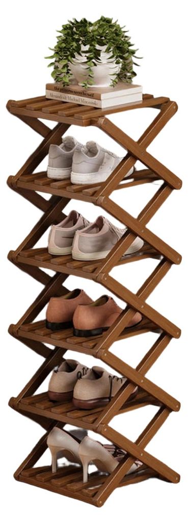 Zusammenklappbares Schuhregal aus Holz, kein Aufbau erforderlich, 2/3/4/5/6/7 Ebenen, Eckschuhregal aus Bambus, Schuhablage für Flur, Eingangsbere...