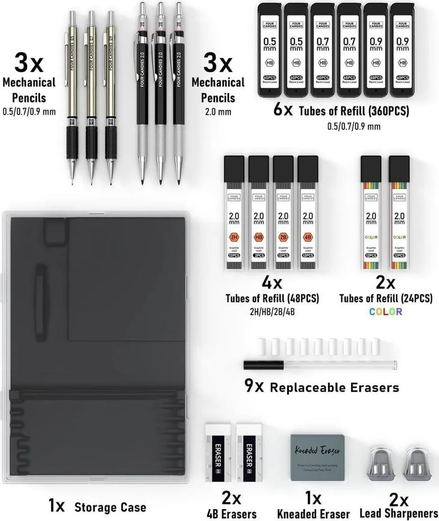Pochette de Dessin Technique : Porte-mines Métal et Recharges Graphite - 5