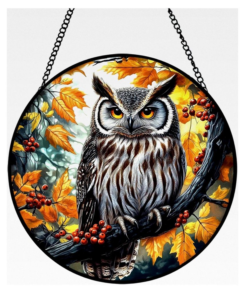 Buntglas-Fensterbehang Eule, 20 cm, Eulenmotive, Geschenke für Vogelliebhaber