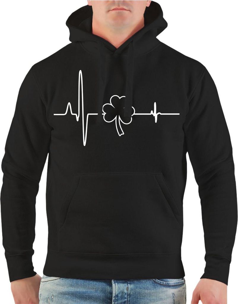 Herren Kapuzenpullover Herzschlag Puls Irland Kleeblatt