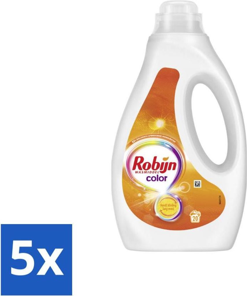 Robijn - Color - Flüssigwaschmittel - 20 Waschgänge - Vorteilspack - 5 Stücke