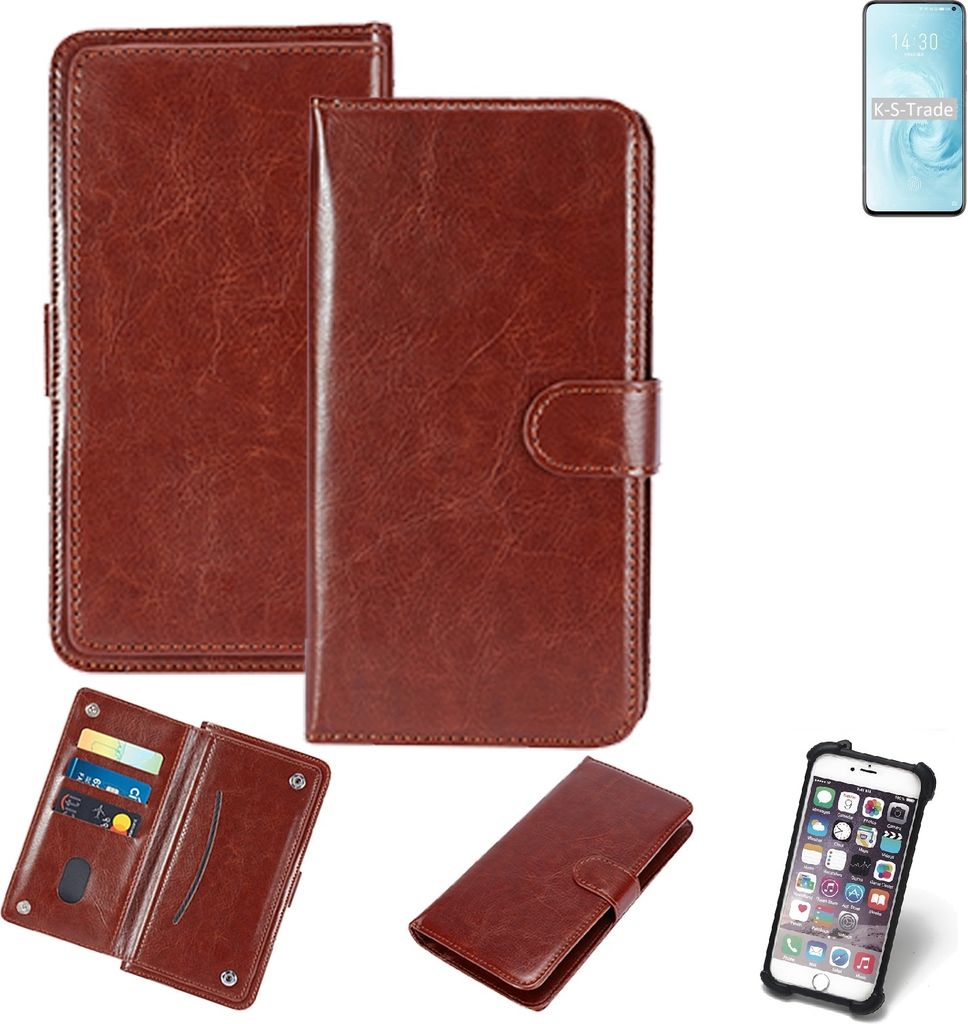 K-S-Trade 360° Hülle kompatibel mit Meizu 17 braun Kunstleder Case BookCase WalletCase Kunstlederederhülle Handyhülle, Rundumschutz Bumper (1x)