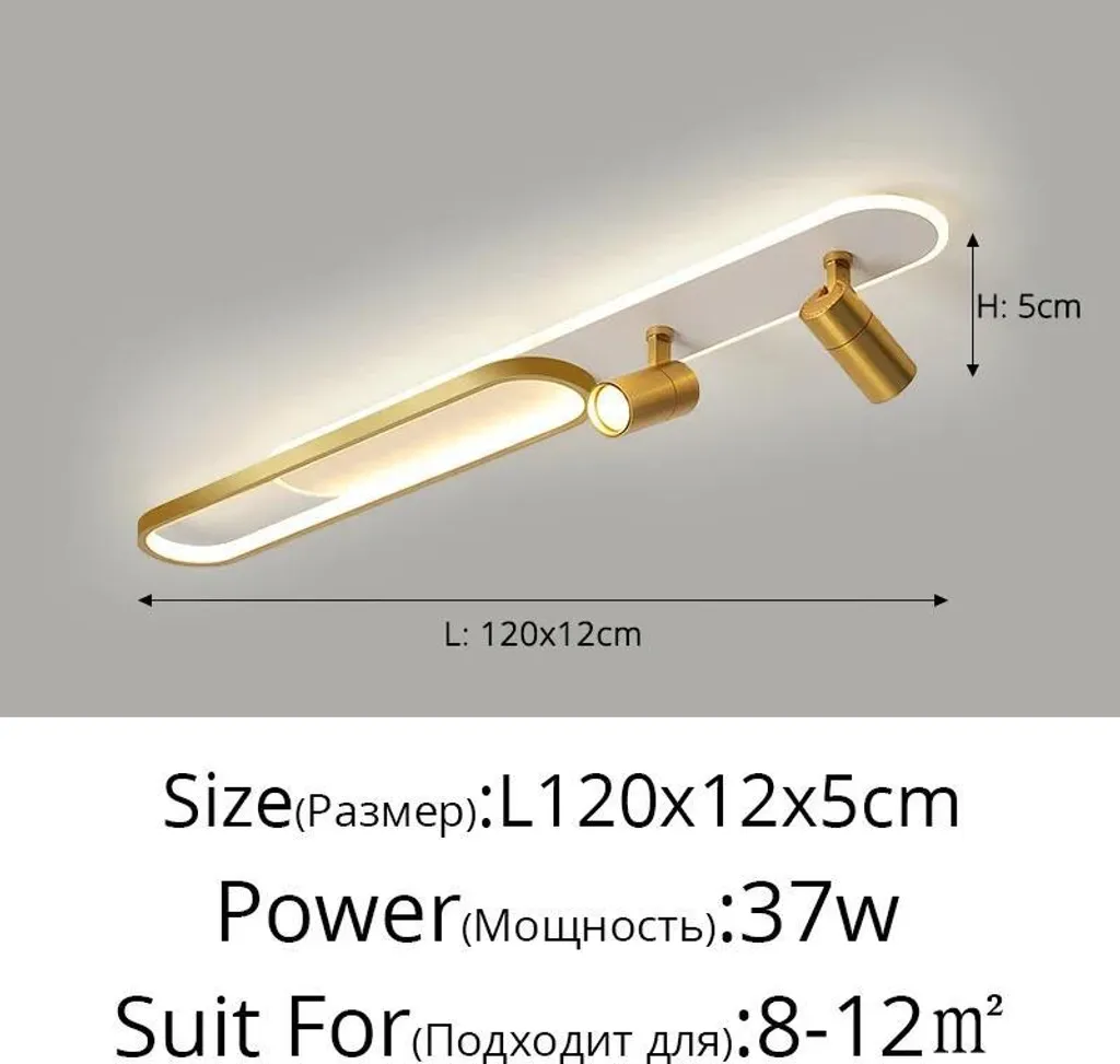 Plafonnier LED Design Moderne Doré 120cm Dimmable avec Télécommande 110V - 2