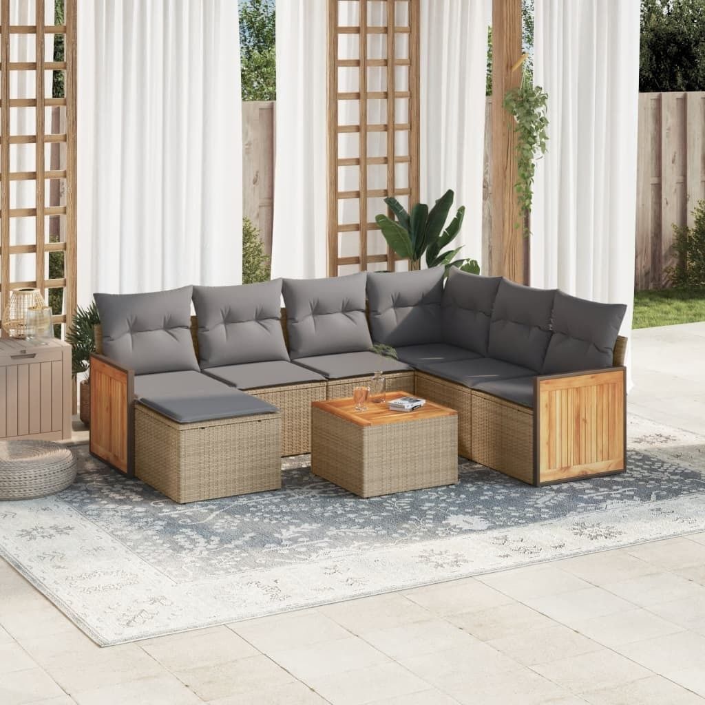 Gartenmöbelgarnituren - 8-tlg. Garten-Sofagarnitur mit Kissen Beige Poly Rattan Möbel21