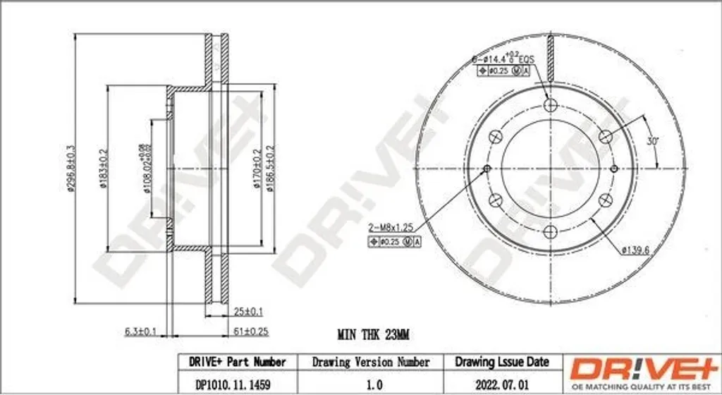 Équipement de freinage Hilux : Disque avant Dr!ve+ DP1010.11.1459 OE