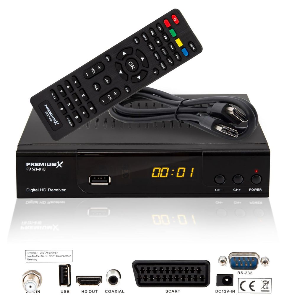 PremiumX HD 521 B FTA Digital SAT Receiver DVB-S2 HDMI Produktbild 