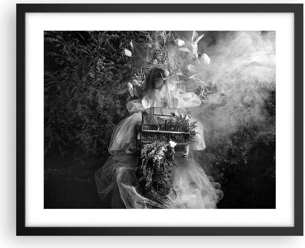 Gerahmtes Poster - Schwarzer Rahmen - Retro Vintage Frau - 50x40 cm - Wand Bild - Wanddeko - Wandbilder - Kunstposter - Wandposter - Bilderrahmen -...