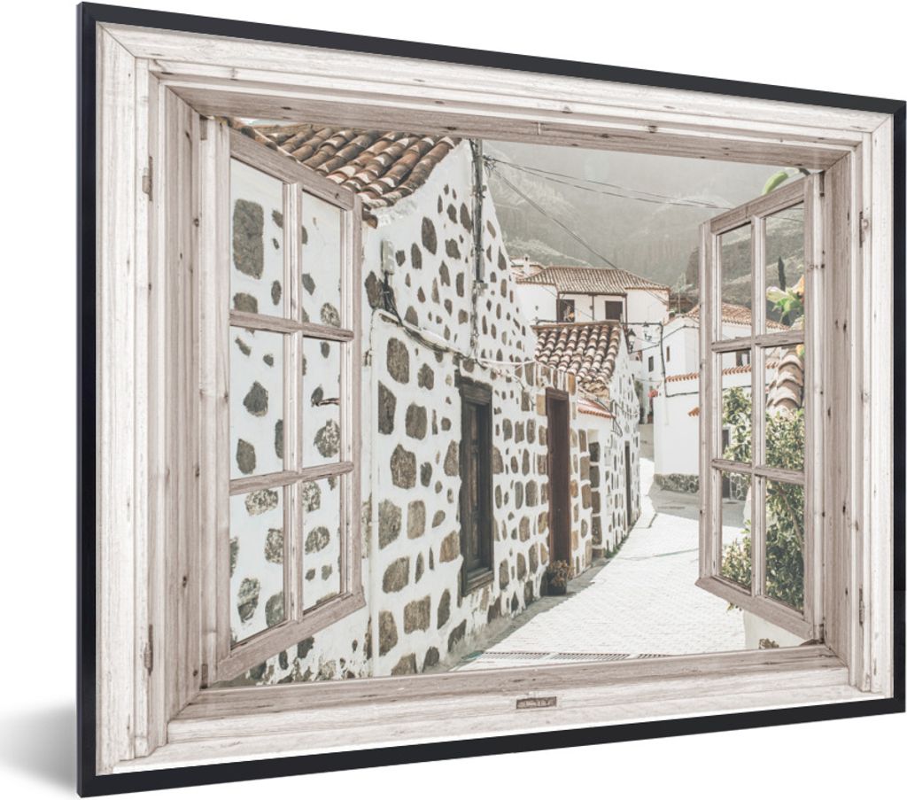 MuchoWow Gerahmtes Poster Durchschauen - Griechenland - Sommer 80x60 cm - Poster mit Schwarzem Bilderrahmen Wandposter Rahmen Foto Bilder - Schwa...