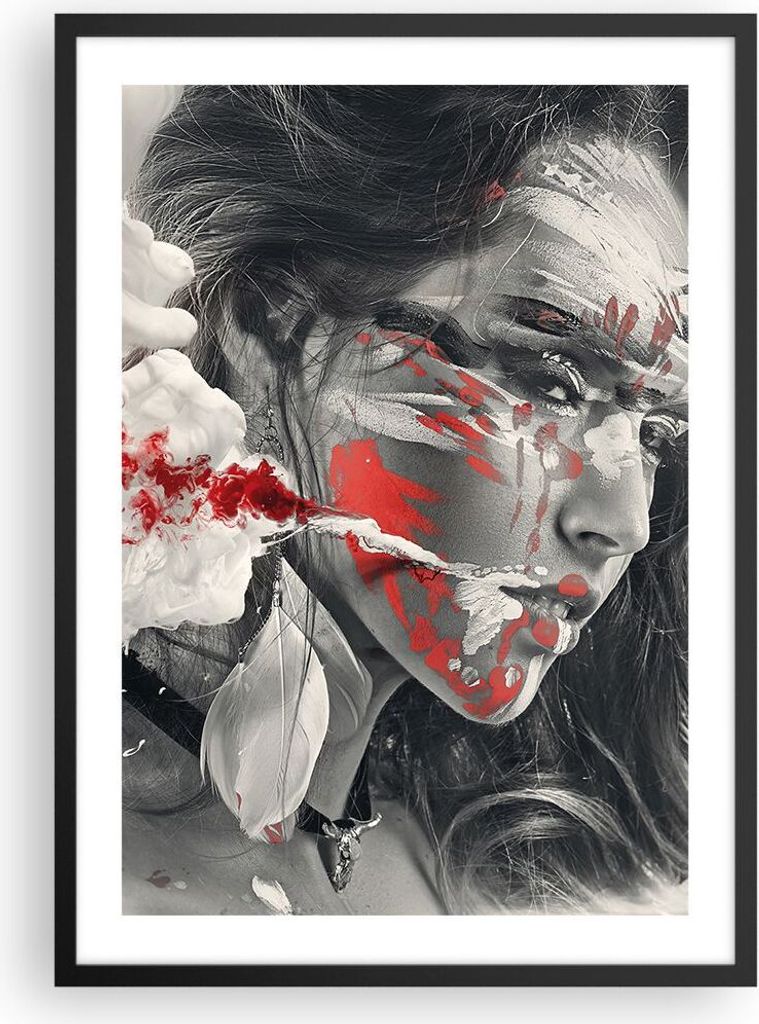 Gerahmtes Poster - Schwarzer Rahmen - Frau Gesicht Kunst - 50x70 cm - Wand Bild - Wanddeko - Wandbilder - Kunstposter - Wandposter - Bilderrahmen -...