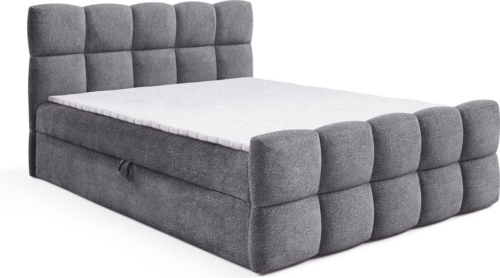 MEBLINI Boxspringbett mit Bettkasten - Gepolstert Doppelbett mit Matratze und Topper - Polsterbett mit Stauraum - Bett mit Kopfteil - Stauraumbett ...