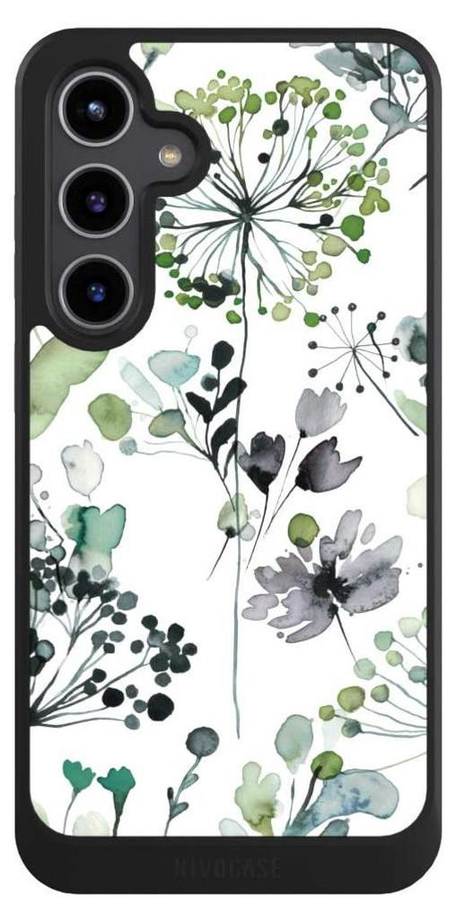 NIVOCASE Hülle für Samsung Galaxy S24+ Handyhülle NIVOcore Case Schwarz Blumen Wasserfarbe Eukalyptus