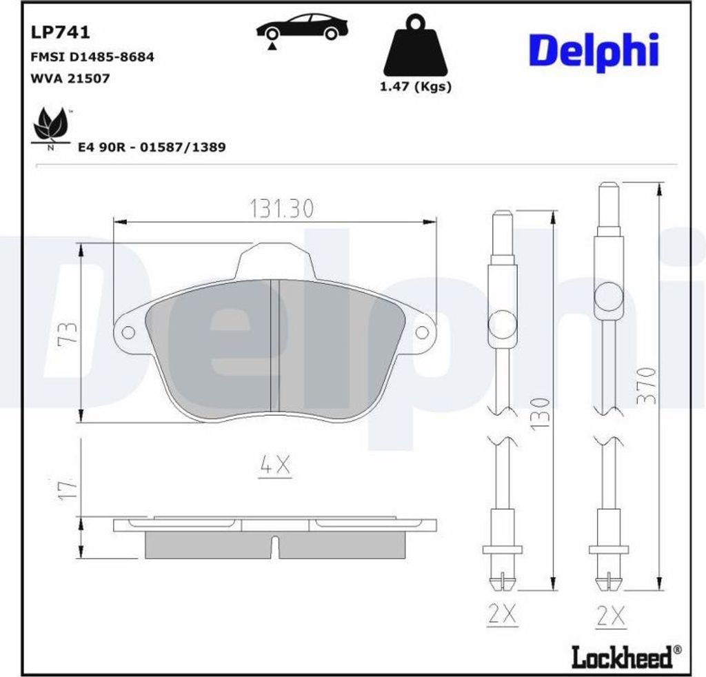 DELPHI Bremsbeläge Satz Vorne Bremsklötze passend für PEUGEOT 605 (6B) LP741
