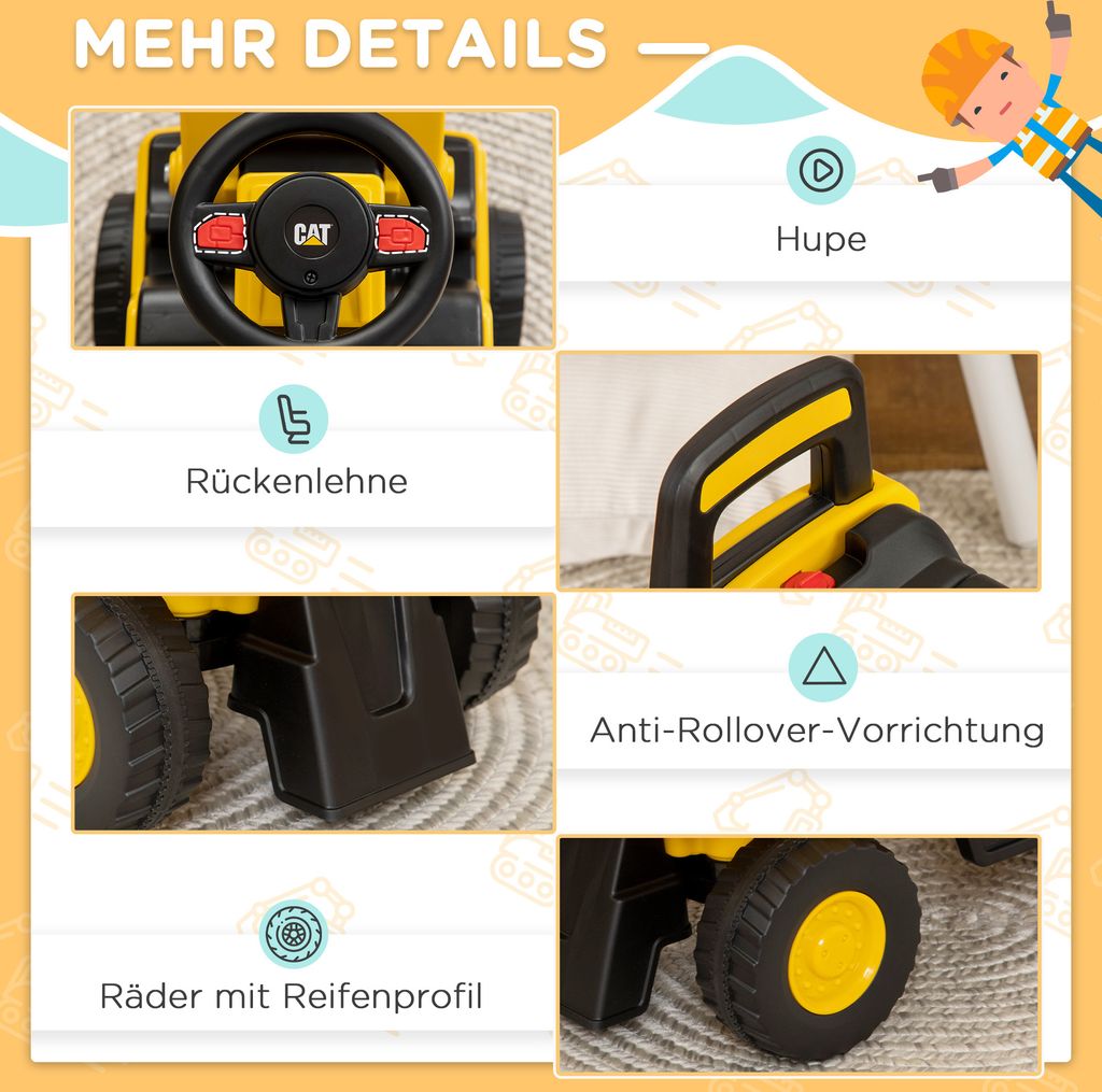 HOMCOM Kinder Elektrobagger Sitzbagger Für Kinder Aufsitzbagger