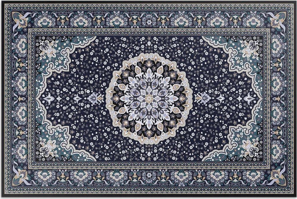Blumen mit ornamentalem Rahmen – Vinylteppich – 120x180 cm – Outdoor Teppich – Terrasse – Wetterfest – Modern