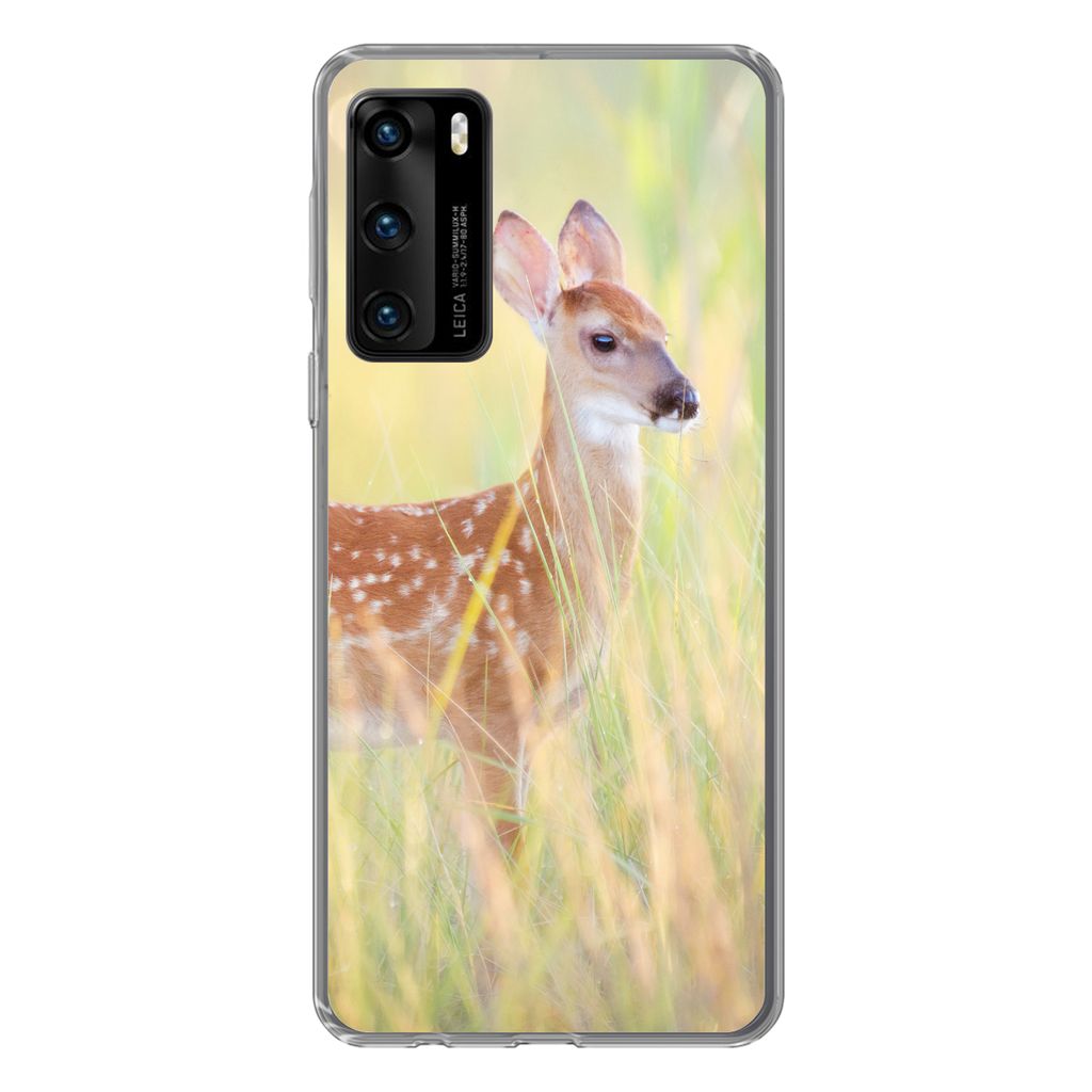 MuchoWow Handyhülle Schutzhülle Hülle für Huawei P40 Hirsche - Gras - Grün Silikon Softcase Handy Hülle - Handytasche