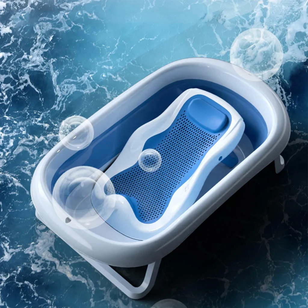 Support de couchage bébé ergonomique bleu, pliable et ultra compact