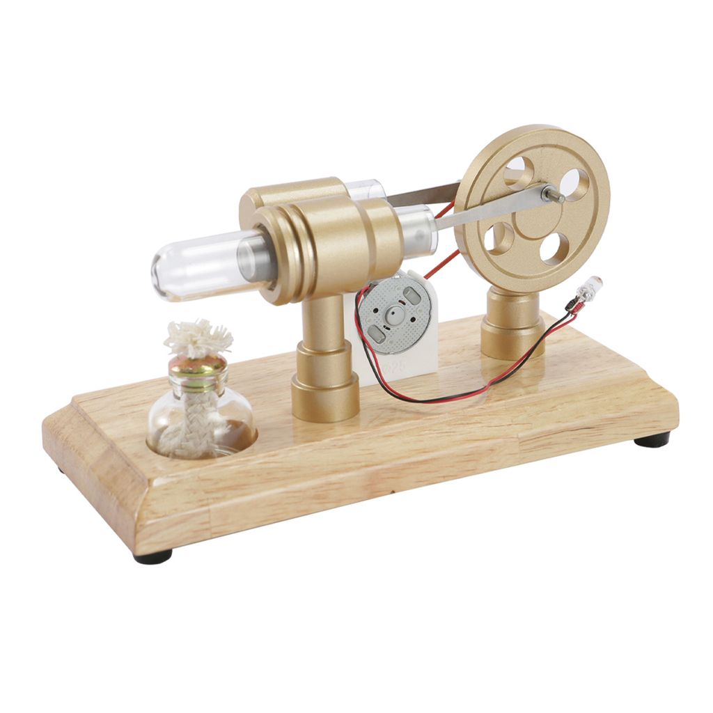 Heissluft-Stirlingmotor, Stromgenerator, Motormodell mit LED-Licht, Schwungrad, Design, Wissenschaftsexperiment mit Holzsockel, DIY-Bildungsspielze...