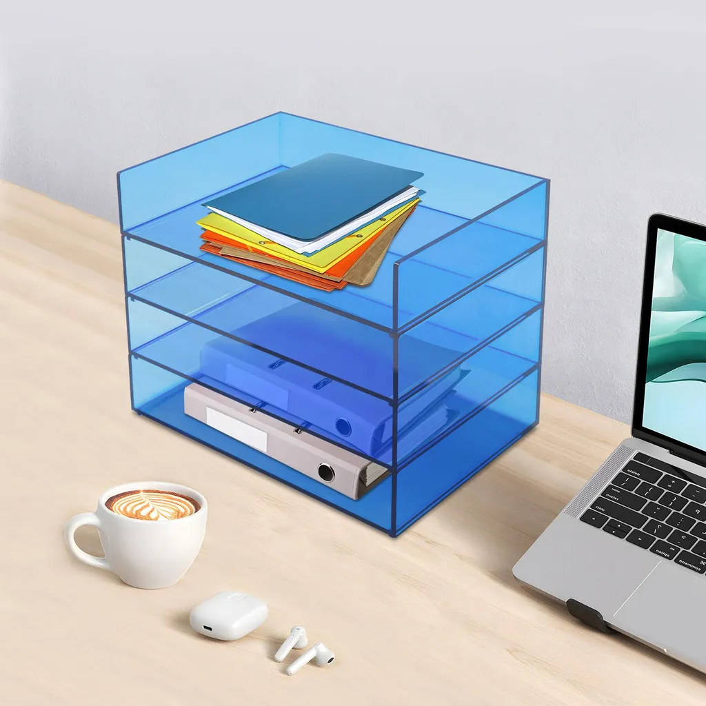 Support de classement A4 pour bureau en acrylique avec 4 compartiments