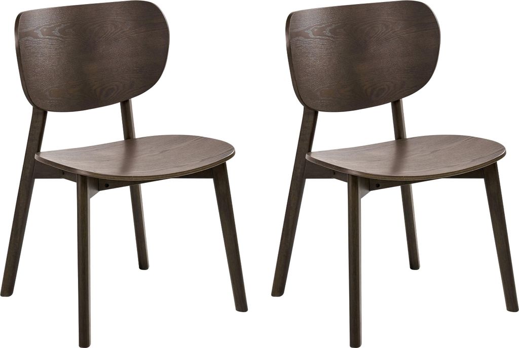 BELIANI Esszimmerstuhl 2er Set Dunkelbraun Gummibaumholz ohne Armlehnen Skandi Minimalistisches Design Holzstuhl