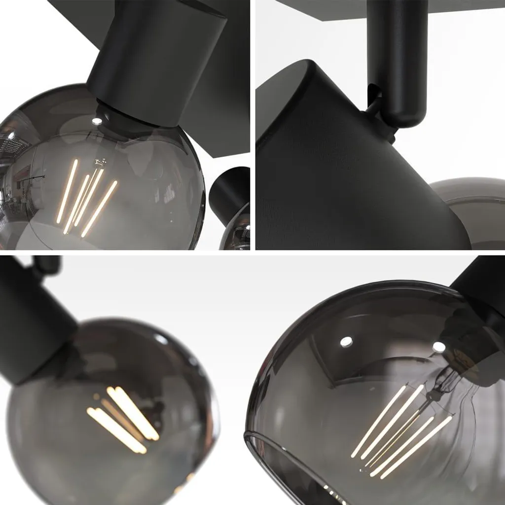 Plafonnier Noir à 2 Spots LED Inclinables en Verre Fumé Douilles E14 - 3