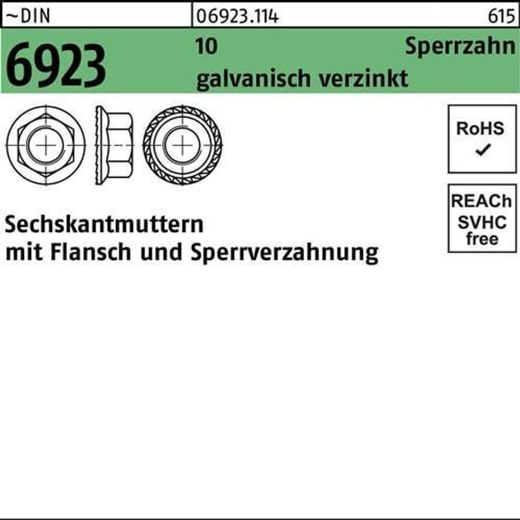 Sechskantmutter DIN 6923 m.Flansch M 8 10 Sperrverzahnung gal Zn