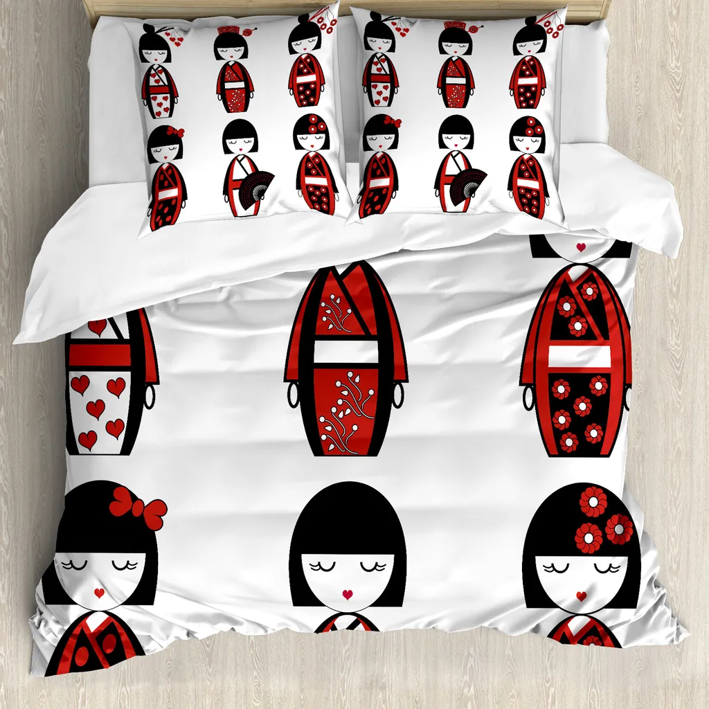 Housse de Couette Anti-Acariens Poupées Geisha 200x200 cm Sans Pli
