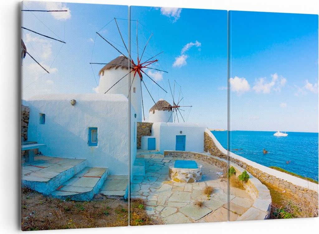Bild auf Leinwand - Leinwandbild - Griechenland Insel Küste Haus - 165x110cm - Wand Bild - Wanddeko - Leinwanddruck - Bilder - Kunstdruck - Leinwa...