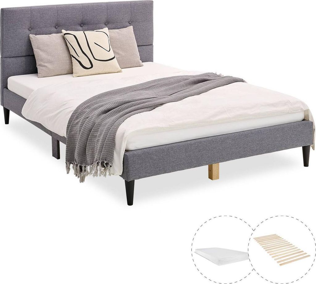Homestyle4u Čalúnená posteľ 140x200 s matracom, certifikát Obrázok produktu 