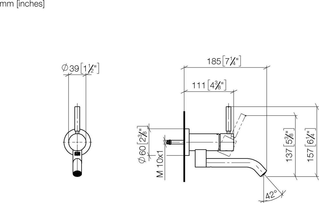 Dornbracht META Waschtisch-Wand-Einhandbatterie ohne Ablaufgarnitur, Ausladung 185mm, 36805660-99