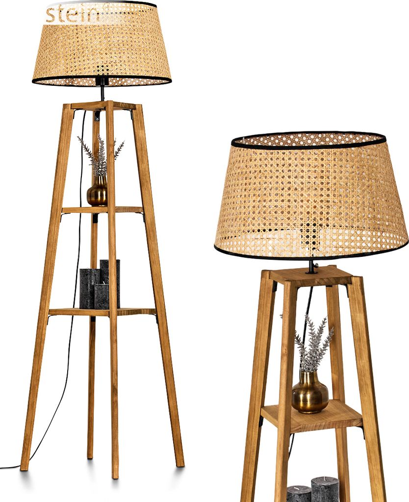Casalina Stehlampe aus Holz/Wiener Geflecht/Rattan in Natur/Schwarz